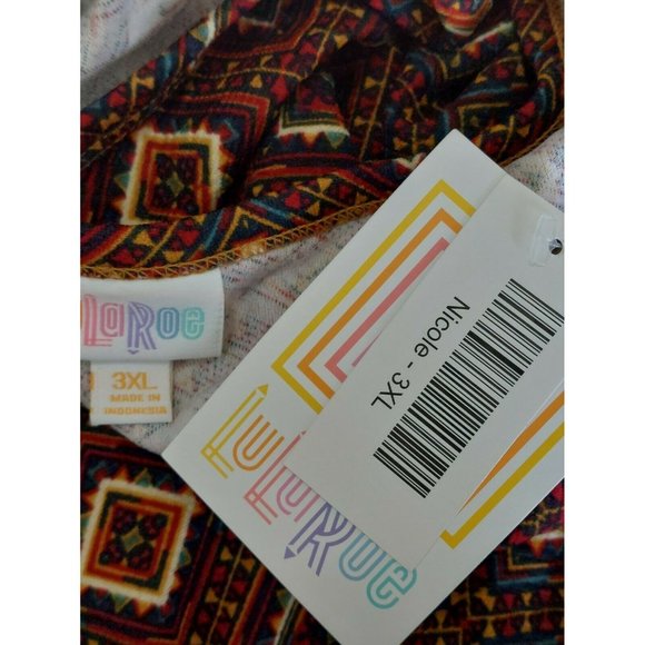 NWT 3XL Lularoe Nicole Dress- Fall Color Geometric Print Fit & Flare Stretch - Picture 5 of 7